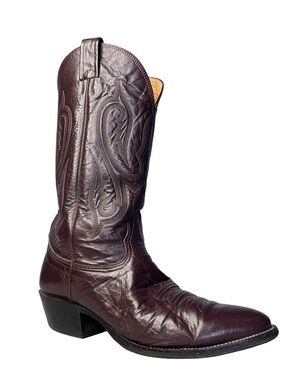 Vintage Nocona Dark Cherry Leather Cowboy Boots Made in USA Men's 9D Style 8011